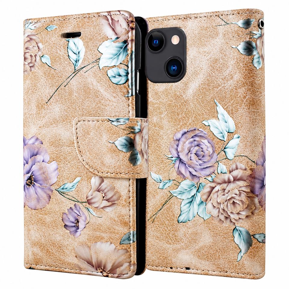 Floral Wallets for Apple iPhone 13 Mini/12 Mini - Beige