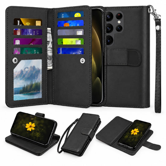 Bifold 9 Card detachable wallet for Samsung Galaxy S23 Ultra - Black