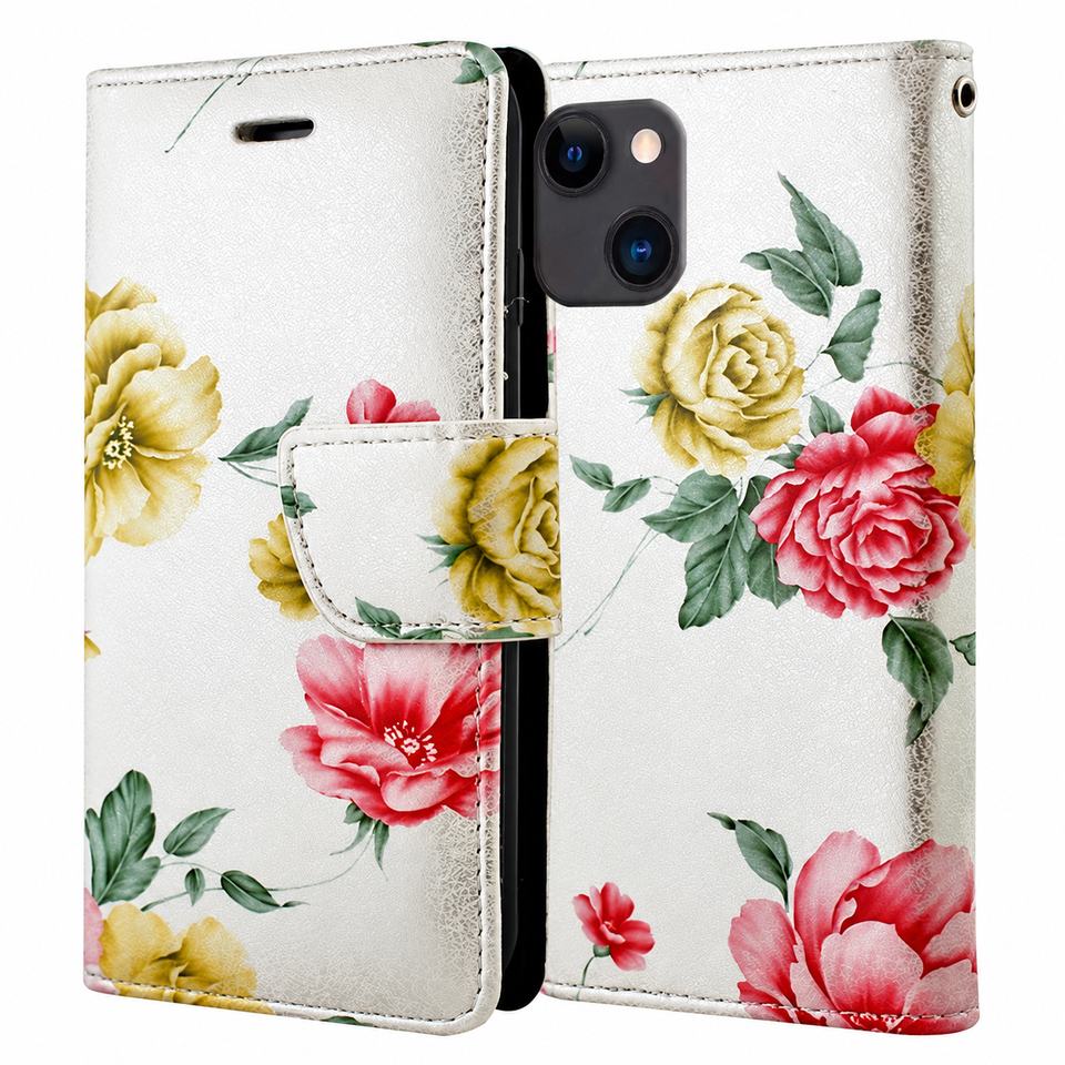 Floral Wallets for Apple iPhone 13 Mini/12 Mini - Silver