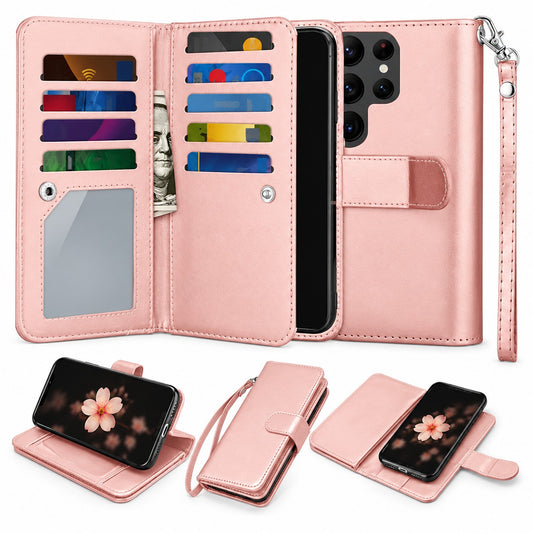 Bifold 9 Card detachable wallet for Samsung Galaxy S23 Ultra - Rose Gold