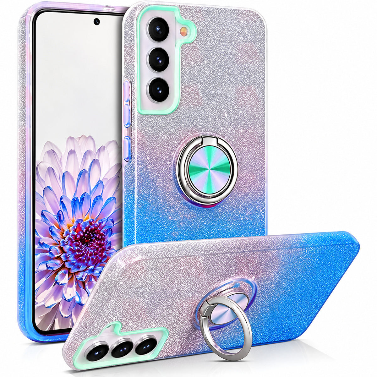 3-in-1 Glitter w/ Ring Case for Samsung Galaxy A35 5G - Blue/Silver