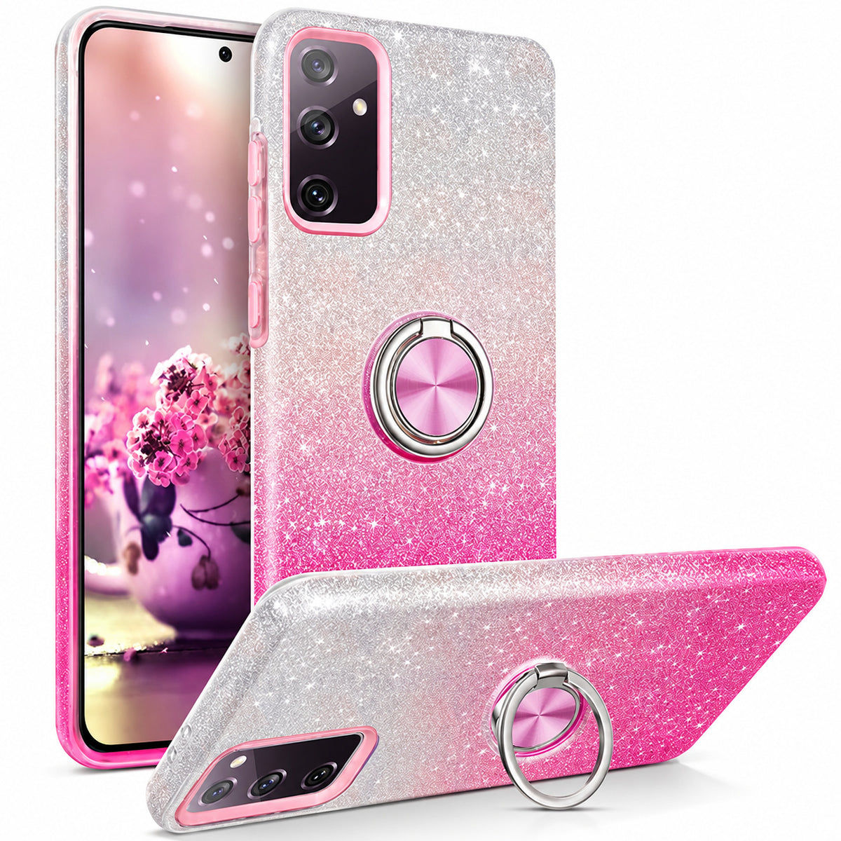 3-in-1 Glitter w/ Ring Case for Samsung Galaxy A16 - Pink/Silver