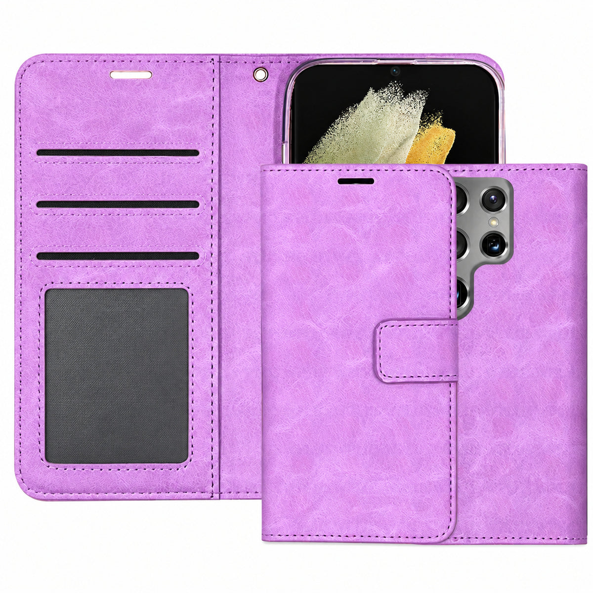Photo ID Wallet for Samsung Galaxy S22 Ultra - Purple