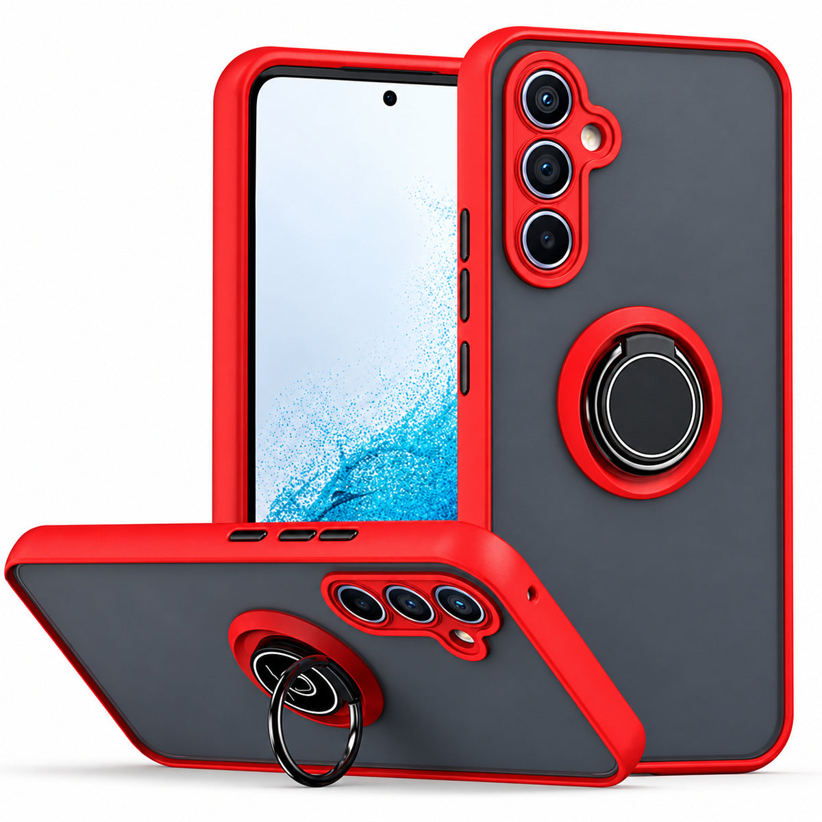 Rubberized Armor with Ring for Samsung Galaxy S23 FE - Red