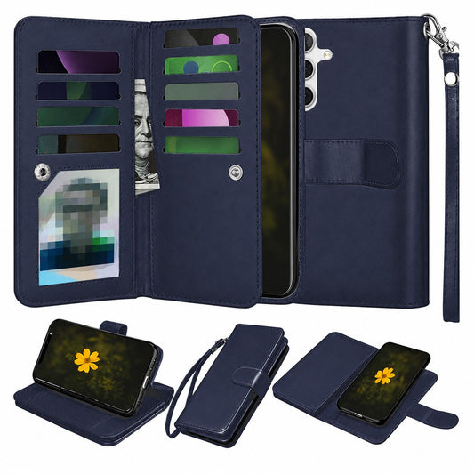Navy Samsung Galaxy A26 wallet phone case, Bifold 9 Card detachable wallet design