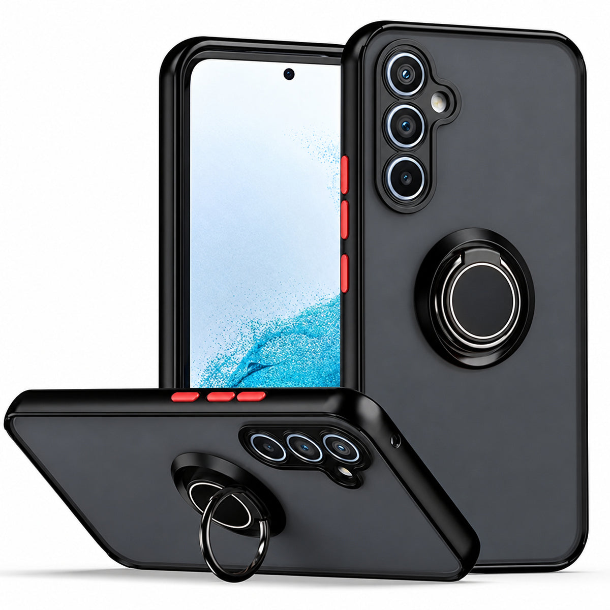 Rubberized Armor with Ring for Samsung Galaxy A35 5G - Black/Red
