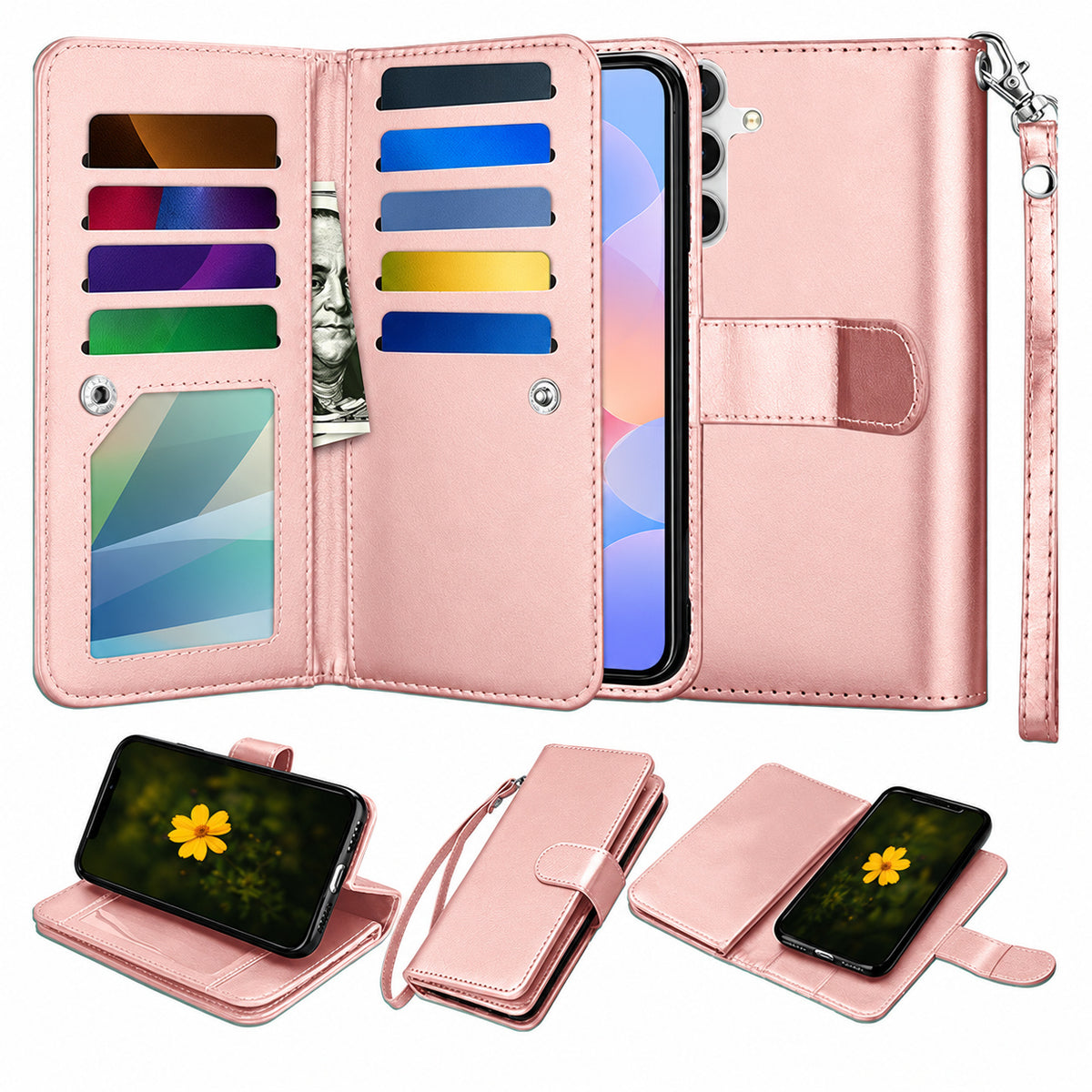 Bifold 9 Card detachable wallet for Samsung Galaxy A56 - Rose Gold