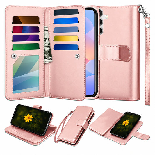 Bifold 9 Card detachable wallet for Samsung Galaxy A56 - Rose Gold