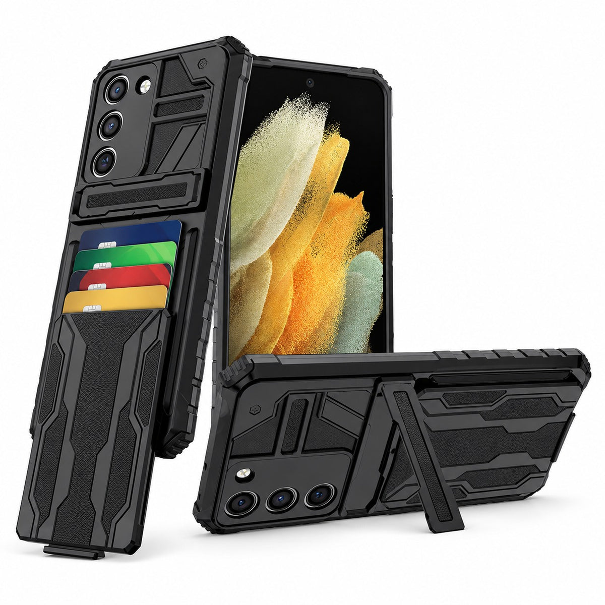 Rugged Stand with Detachable Wallet Case for Samsung Galaxy S22 Plus - Black