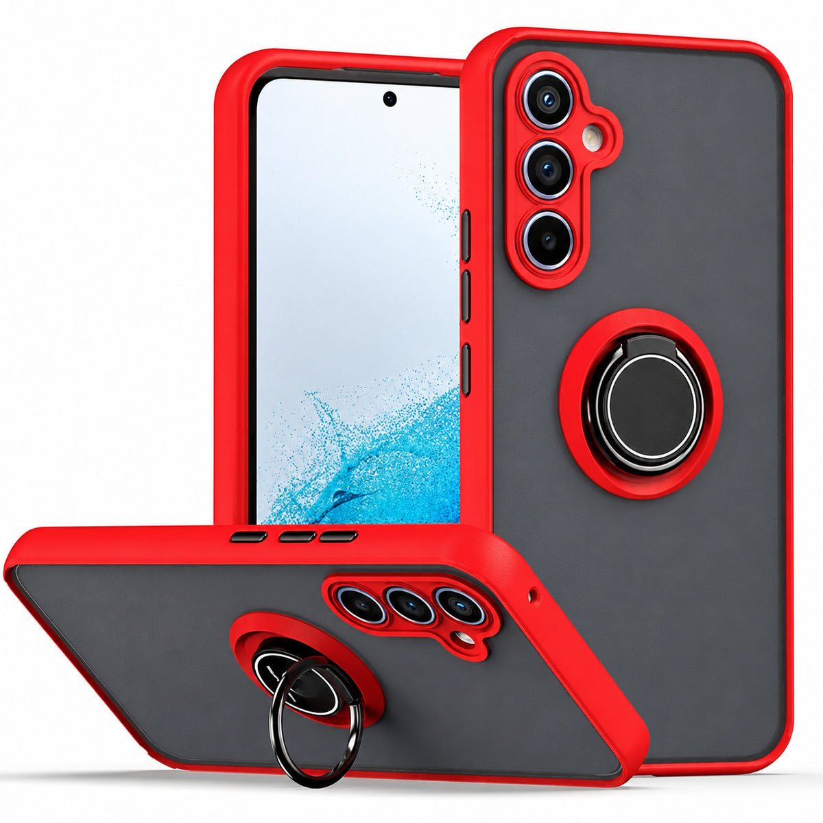 Rubberized Armor with Ring for Samsung Galaxy A35 5G - Red