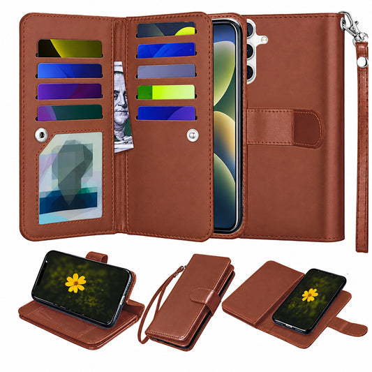 Bifold 9 Card detachable wallet for Samsung Galaxy A56 - Brown
