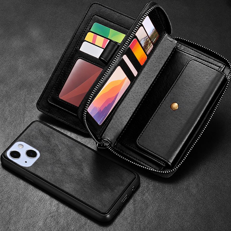 Zipper Wallet for Apple iPhone 13 Mini/12 Mini - Black