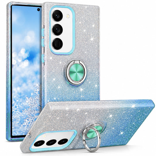 3-in-1 Glitter w/ Ring Case for Samsung Galaxy S24 Plus - Blue / Silver