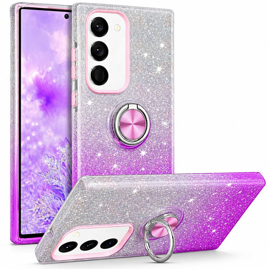 3-in-1 Glitter w/ Ring Case for Samsung Galaxy S24 Plus - Purple / Silver