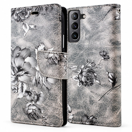 Floral Wallet Case for Samsung Galaxy S22 Plus - Grey
