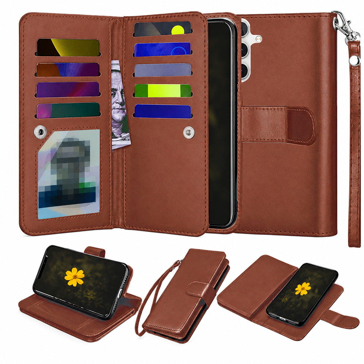 Bifold 9 Card detachable wallet for Samsung Galaxy A35 5G - Brown