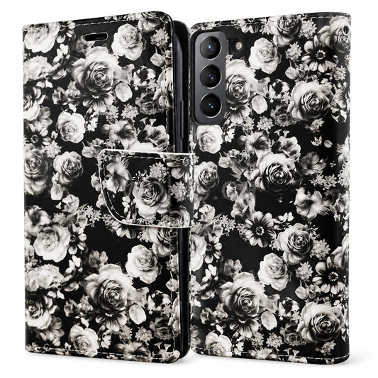 Floral Wallet Case for Samsung Galaxy S22 Plus - Black
