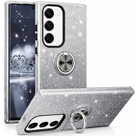3-in-1 Glitter w/ Ring Case for Samsung Galaxy S24 Plus - Black / Silver