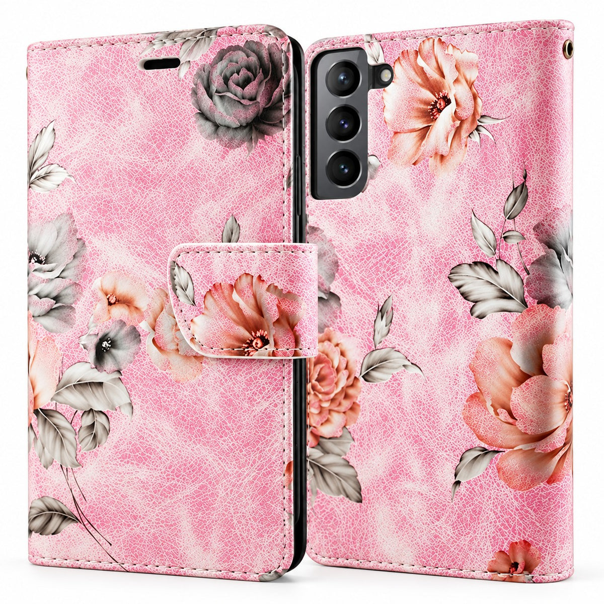 Floral Wallet Case for Samsung Galaxy S22 Plus - Light Pink
