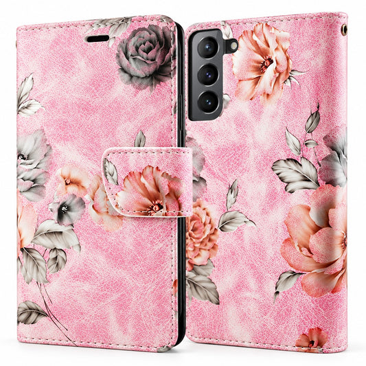 Floral Wallet Case for Samsung Galaxy S22 Plus - Light Pink