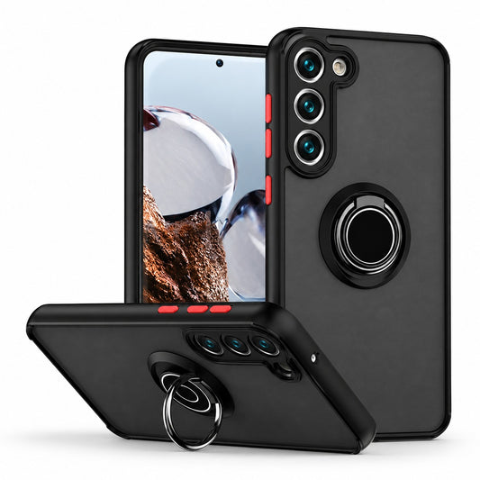 Rubberized Armor with Ring for Samsung Galaxy S24 Plus - Black / Red