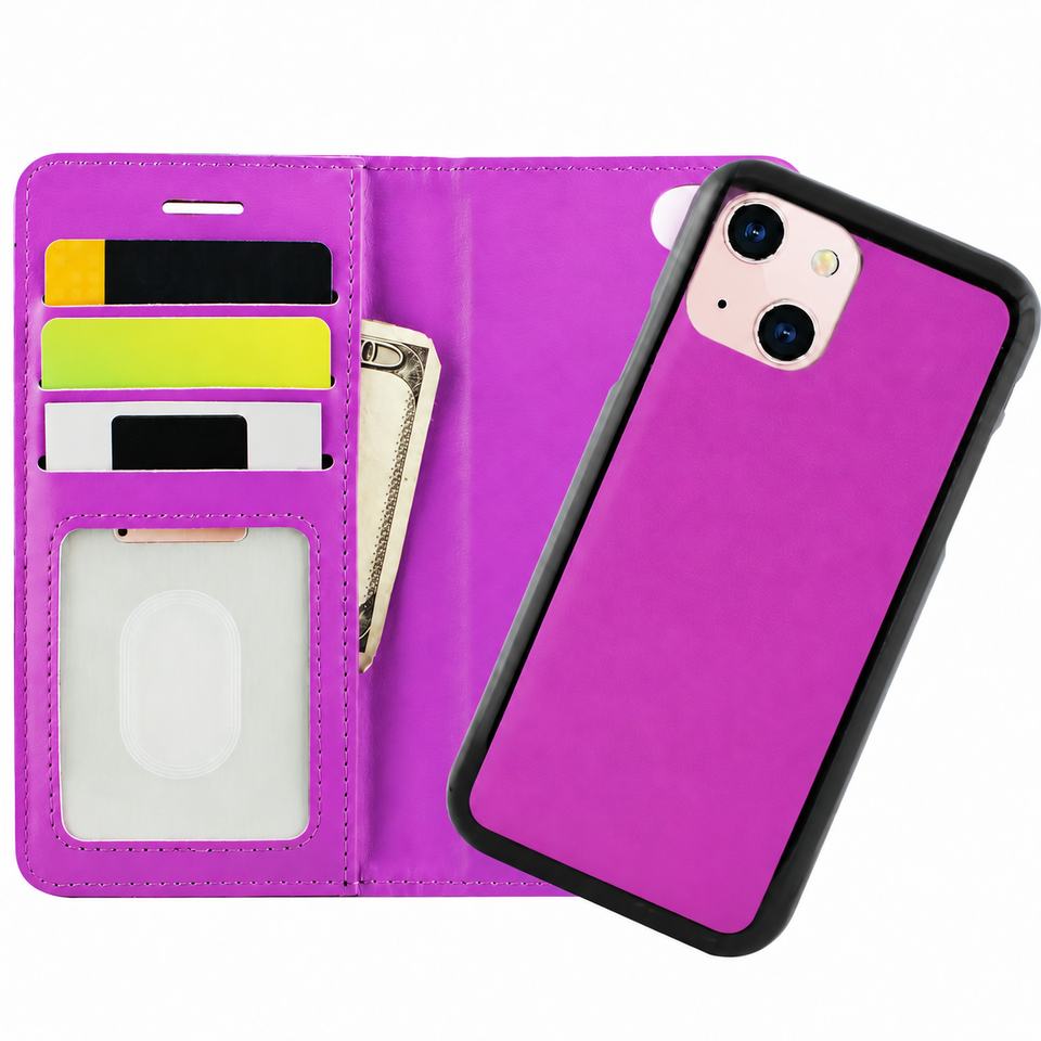 Photo ID Wallet w/2 in 1 Magnet Case for Apple iPhone 13 Mini/12 Mini - Purple