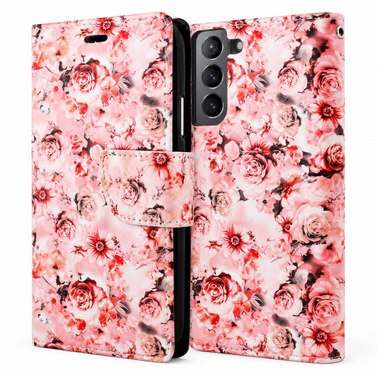 Floral Wallet Case for Samsung Galaxy S22 Plus - Peach
