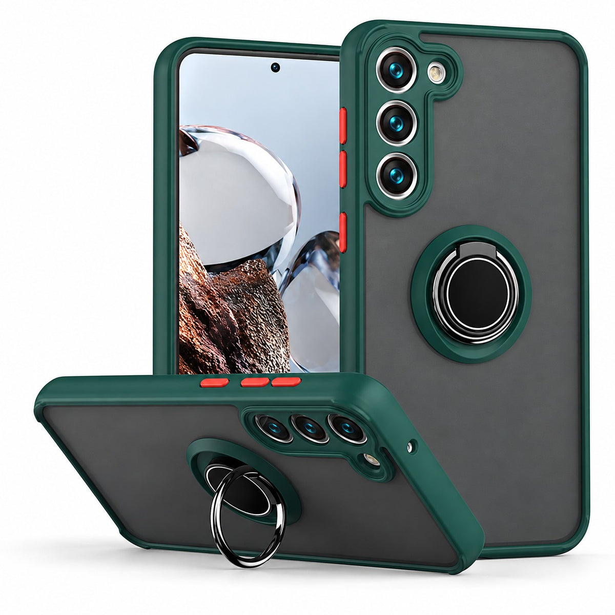 Rubberized Armor with Ring for Samsung Galaxy S24 Plus - Midnight Green