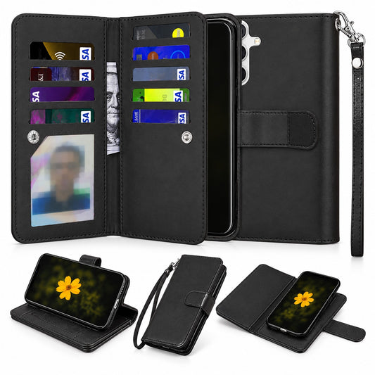 Bifold 9 Card Detachable Wallet Case for Samsung Galaxy S24 FE - Black