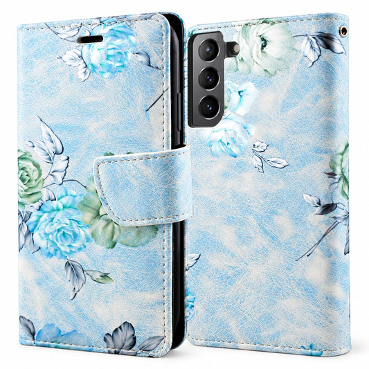 Floral Wallet Case for Samsung Galaxy S22 Plus - Blue