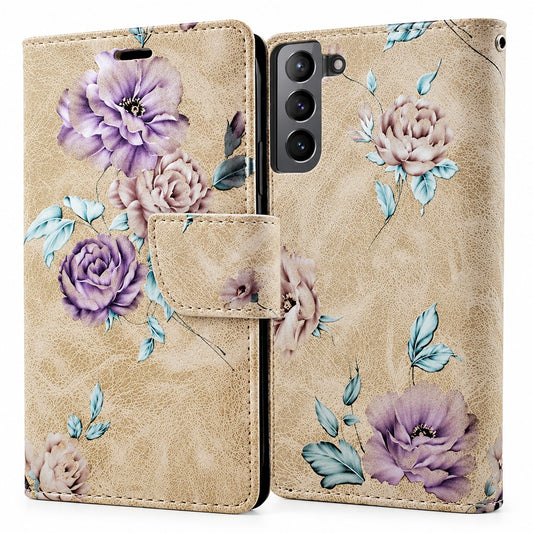 Floral Wallet Case for Samsung Galaxy S22 Plus - Beige