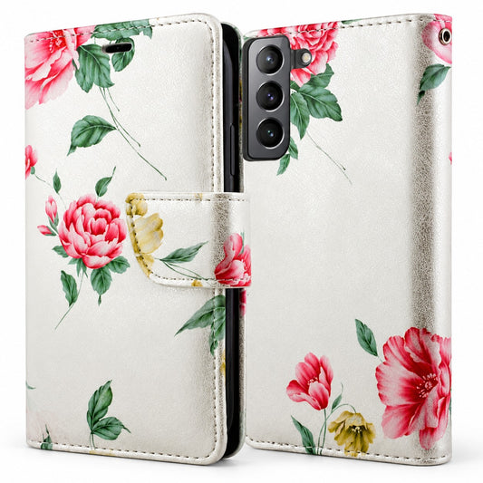 Floral Wallet Case for Samsung Galaxy S22 Plus - Silver