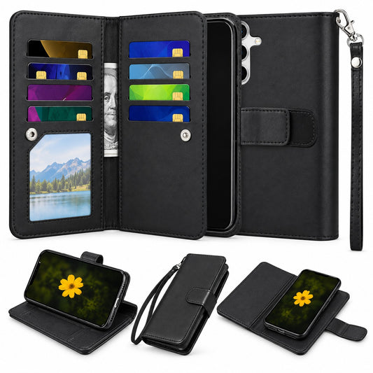 Bifold 9 Card detachable wallet for Samsung Galaxy S24 Plus - Black