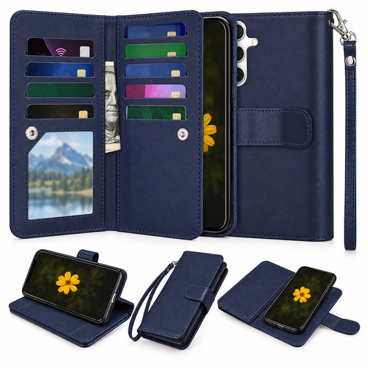 Bifold 9 Card detachable wallet for Samsung Galaxy S24 Plus - Navy