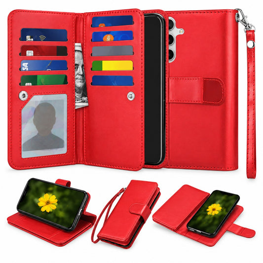 Bifold 9 Card detachable wallet for Samsung Galaxy S24 Plus - Red