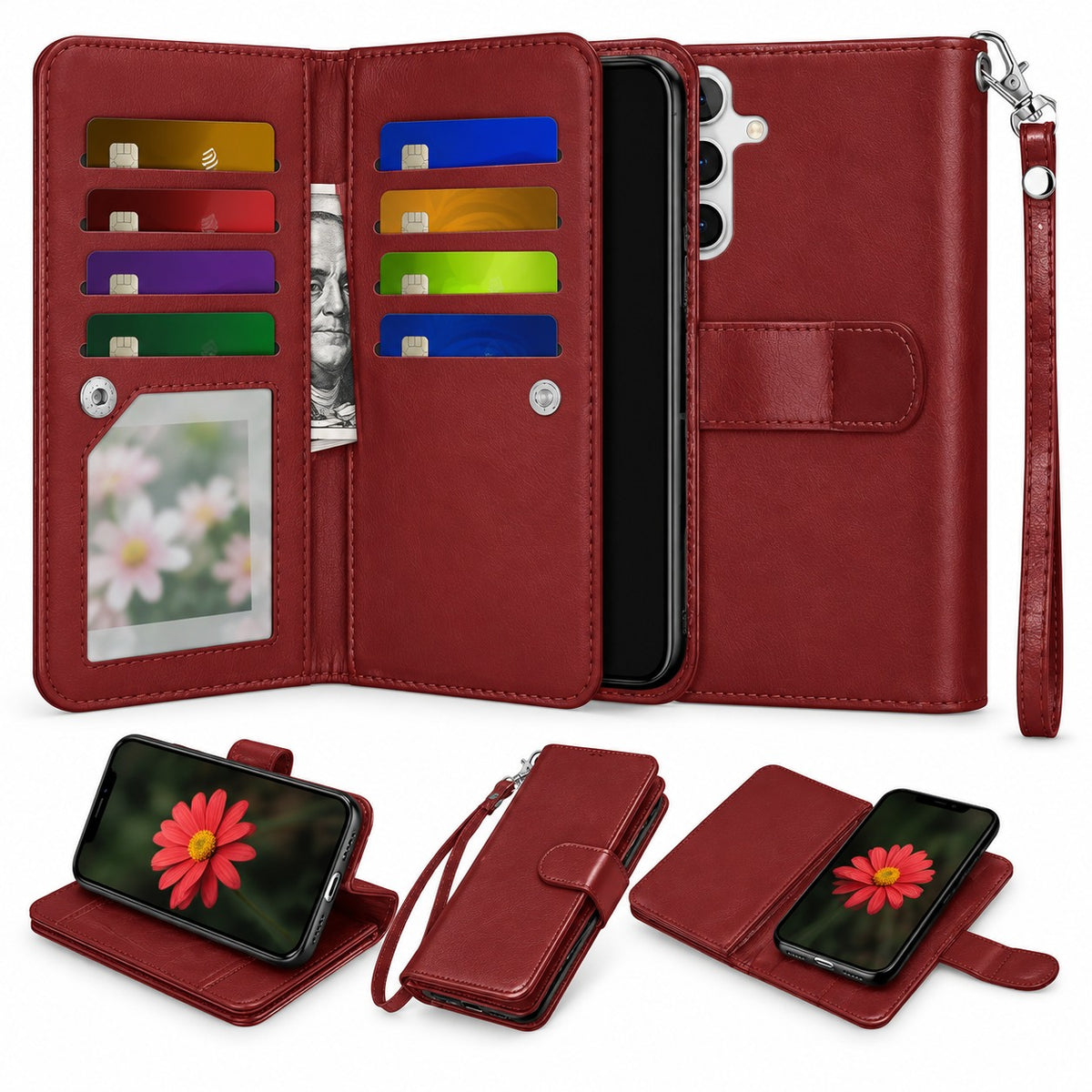 Bifold 9 Card detachable wallet for Samsung Galaxy S24 Plus - Wine