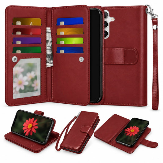 Bifold 9 Card detachable wallet for Samsung Galaxy S24 Plus - Wine