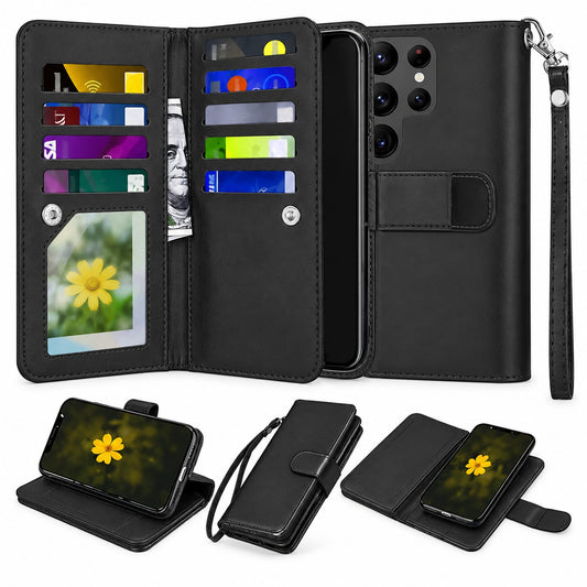 Bifold 9 Card detachable wallet for Samsung Galaxy S24 Ultra - Black