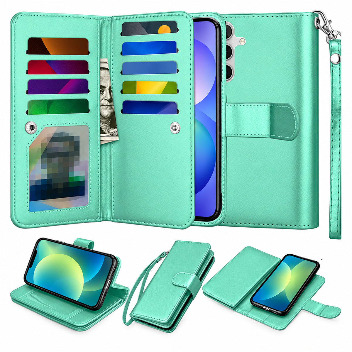 Bifold 9 Card detachable wallet for Samsung Galaxy A36 - Teal