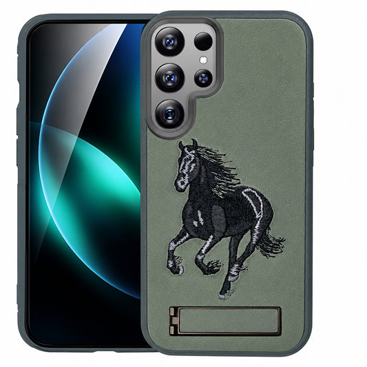 Horse Design W/ Stand Case for Samsung Galaxy S25 Ultra - Grey