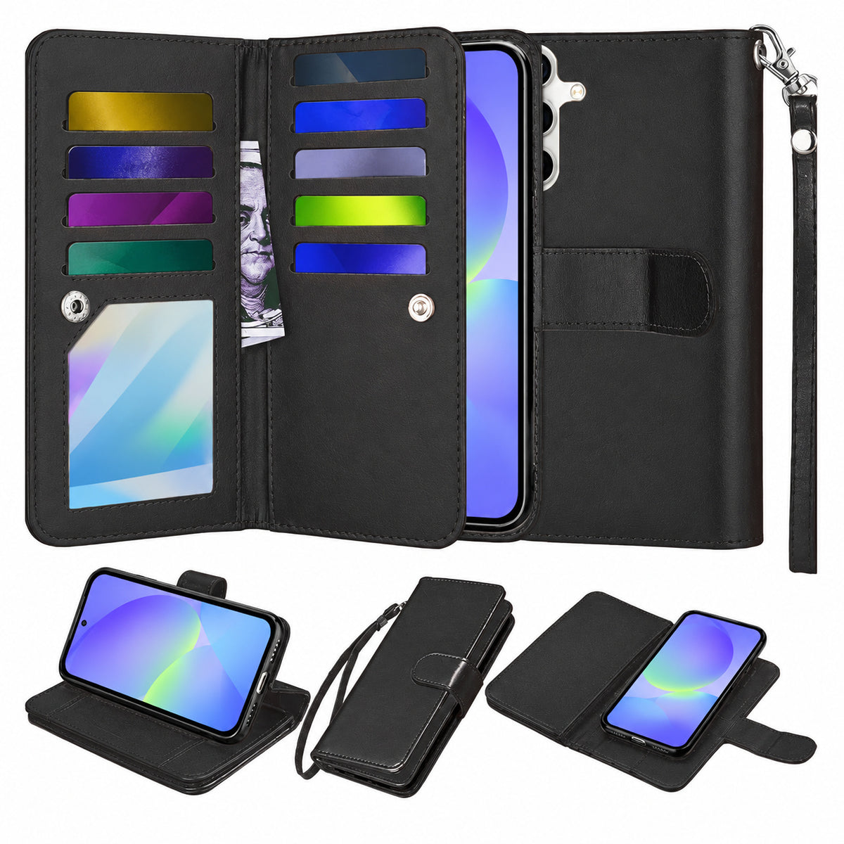 Bifold 9 Card detachable wallet for Samsung Galaxy A36 - Black