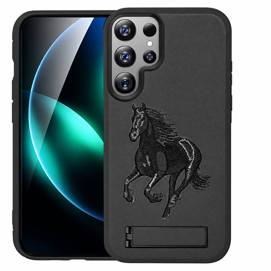 Horse Design W/ Stand Case for Samsung Galaxy S25 Ultra - Black