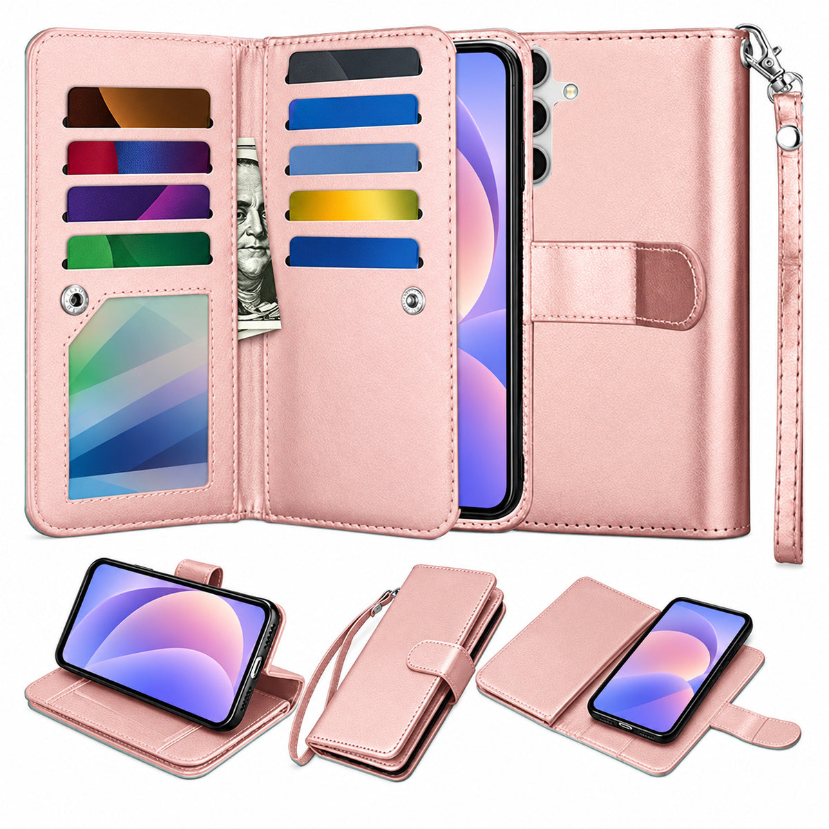 Bifold 9 Card detachable wallet for Samsung Galaxy A36 - Rose Gold