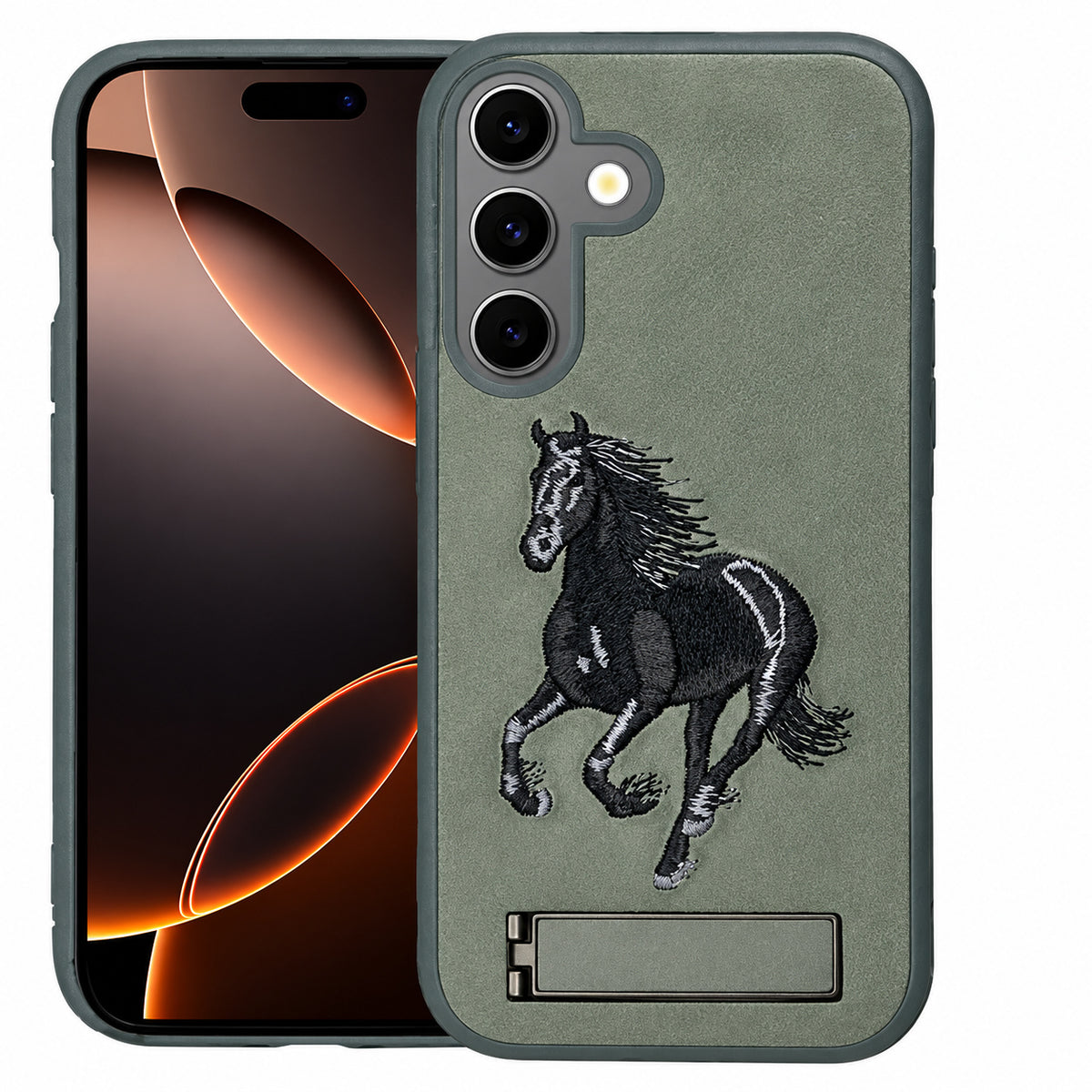 Horse Design W/ Stand Case for Samsung Galaxy S25 FE - Grey