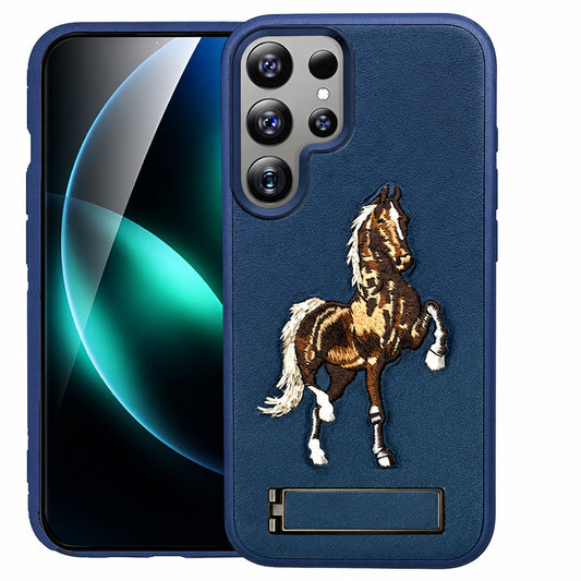 Horse Design W/ Stand Case for Samsung Galaxy S25 Ultra - Blue