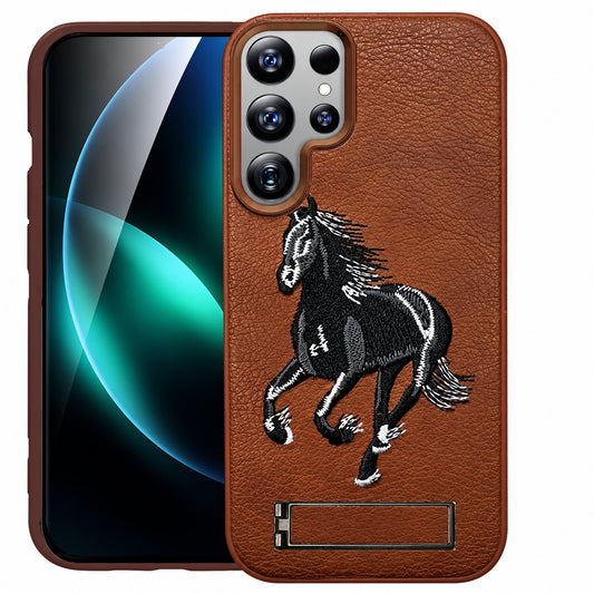 Horse Design W/ Stand Case for Samsung Galaxy S25 Ultra - Brown