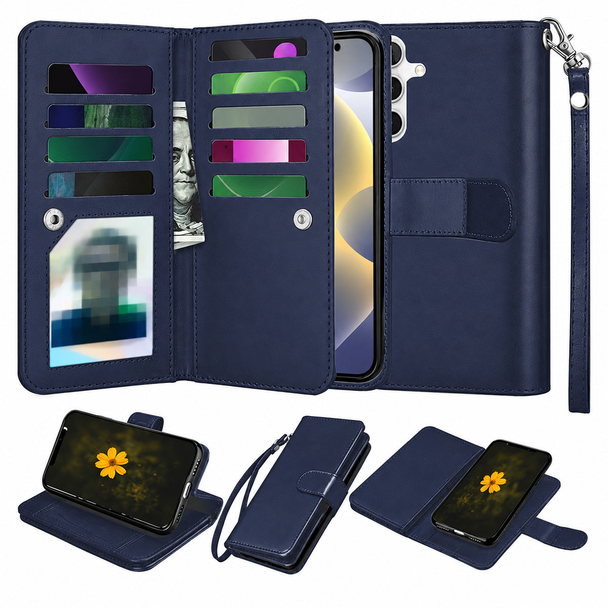 Bifold 9 Card detachable wallet for Samsung Galaxy A36 - Navy
