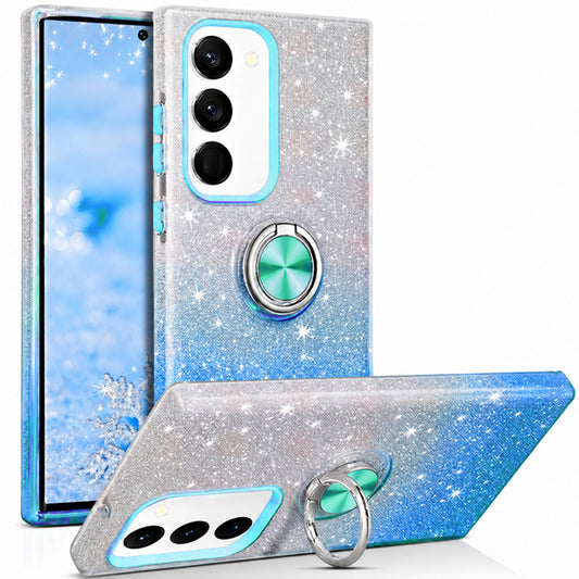 3-in-1 Glitter w/ Ring Case for Samsung Galaxy A18 / A17 - Blue/Silver