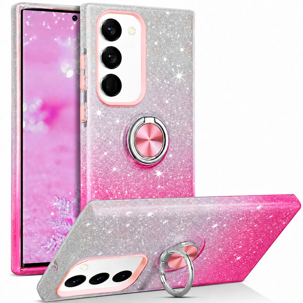 3-in-1 Glitter w/ Ring Case for Samsung Galaxy A18 / A17 - Pink/Silver