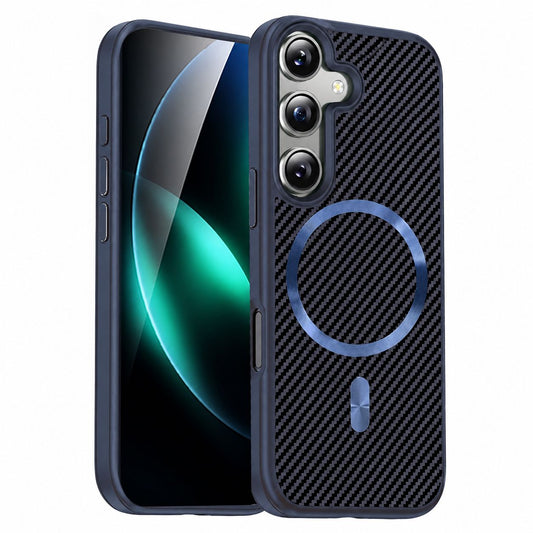 Blue Samsung Galaxy A07 phone case, MagSafe Carbon Elite Case design, mobile phone cover